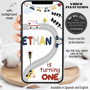 Transportation video invitation, cars party invitation, transport birthday invitation, transportation invite, Vehicle party invitation. CT1
