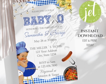 Invito baby shower BABYQ, invito per barbecue, invito per barbecue in giardino, baby shower in giardino, baby shower per maschietto, download immediato. Bbq03