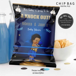 BOXING Chip bag, boxing baby shower favors,Boxing baby shower,Boxing birtdhay,Little prince boxer,Boxer royal blue.Sports Baby Shower. BOX02