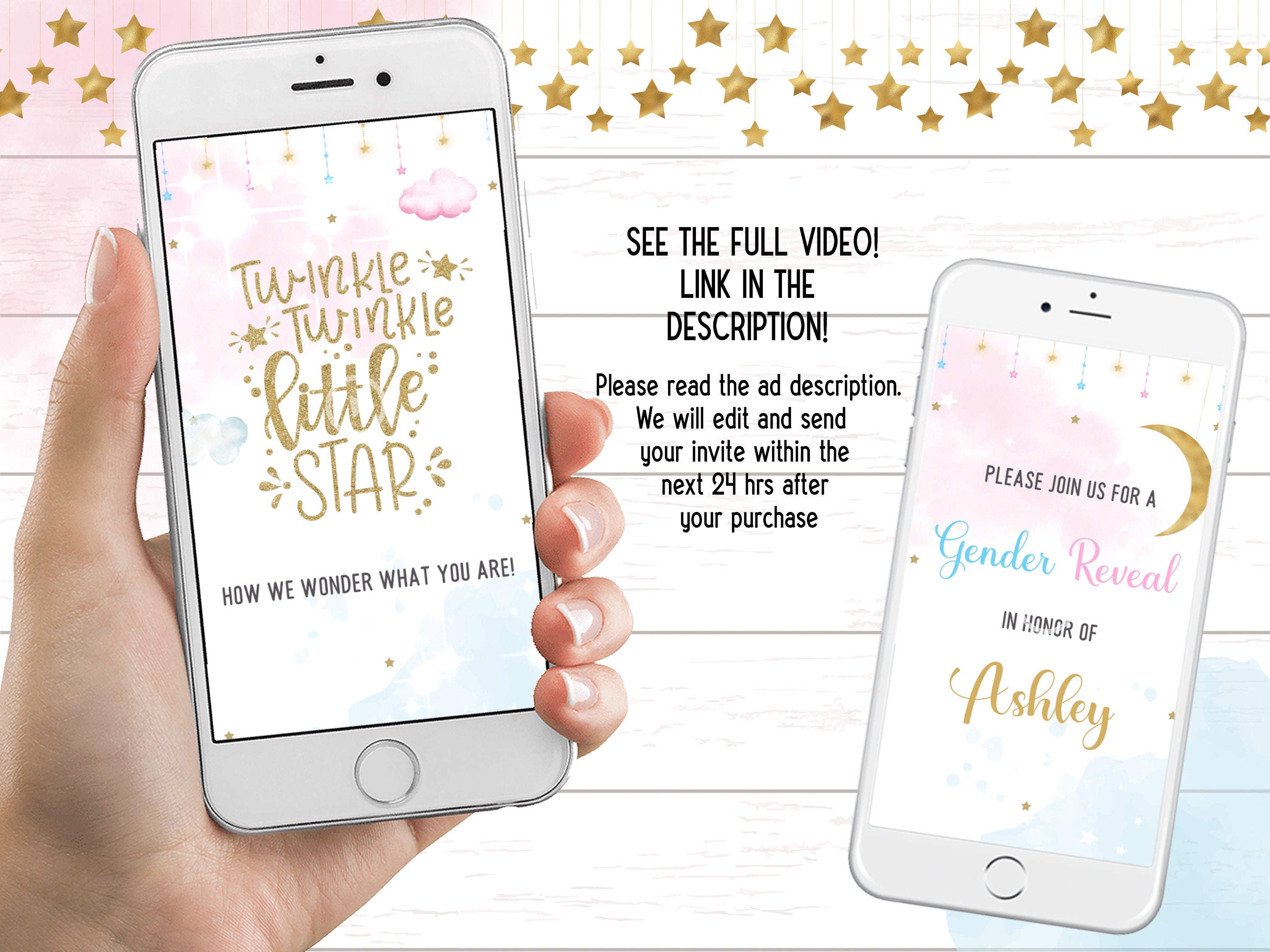 TWINKLE little star gender reveal video Invitation Twinkle little star invitation moon and stars gender reveal invitation