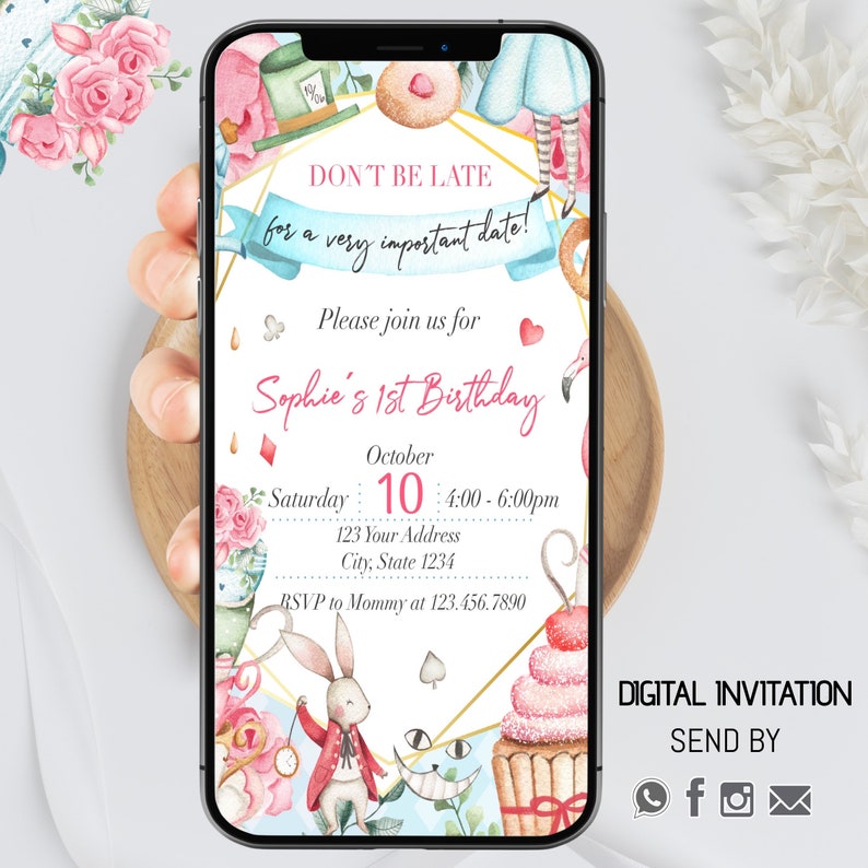 T1 Invite TEA Party Birthday Invitation, Mad Tea Party, Wonderland Invitation ...