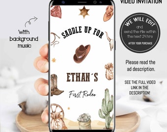 First rodeo birthday invitation, Cowboy invitation, cowboy birthday, Wild west birthday, Boy cowboy invitation, Rodeo invitation.ROD01