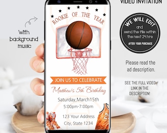 Basketball Birthday invitation, Video Invitation, Rookie of the year birthday, Sports Party Invite, Basketball invitation, sports invite.BP2