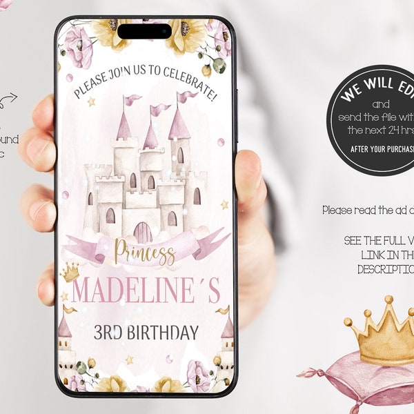 Princess video invitation, Castle invitation,Castle birthday party, Royal birthday invitation, Princess castle invitation, Royal celebration