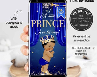 LITTLE PRINCE video-uitnodiging, babyshower kleine prins, babyprins, koninklijke babyshoweruitnodiging, uitnodiging koningsblauw en goud. PRINCE01