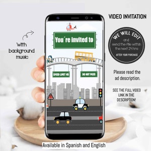 Transportation video invitation, Transportation invitation, transport birthday invitation, transportation invite, transport truck