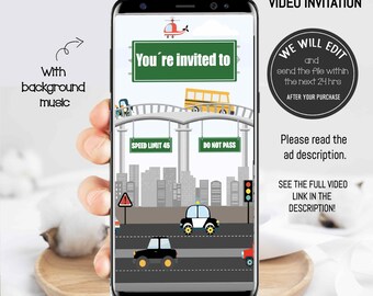 Transportation video invitation, Transportation invitation, transport birthday invitation, transportation invite, transport truck