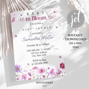 Baby in bloom baby shower invitation, Bright Flowers Baby Shower Invitation, Floral Baby in Bloom, floral baby shower, Instant download. BB1