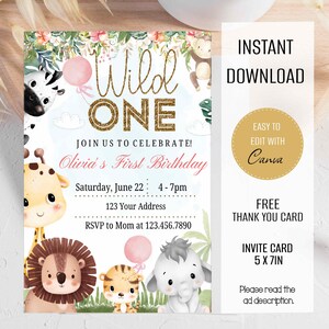 safari birthday invitation, jungle safari invitation, Girl safari party, girl jungle birthday party invitation, Instant Download