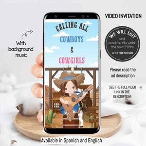 Cowgirl video invitation, cowgirl invitation, cowgirl birthday, Cowboy birthday invitation, Western invitation, western girl invitation. CG1