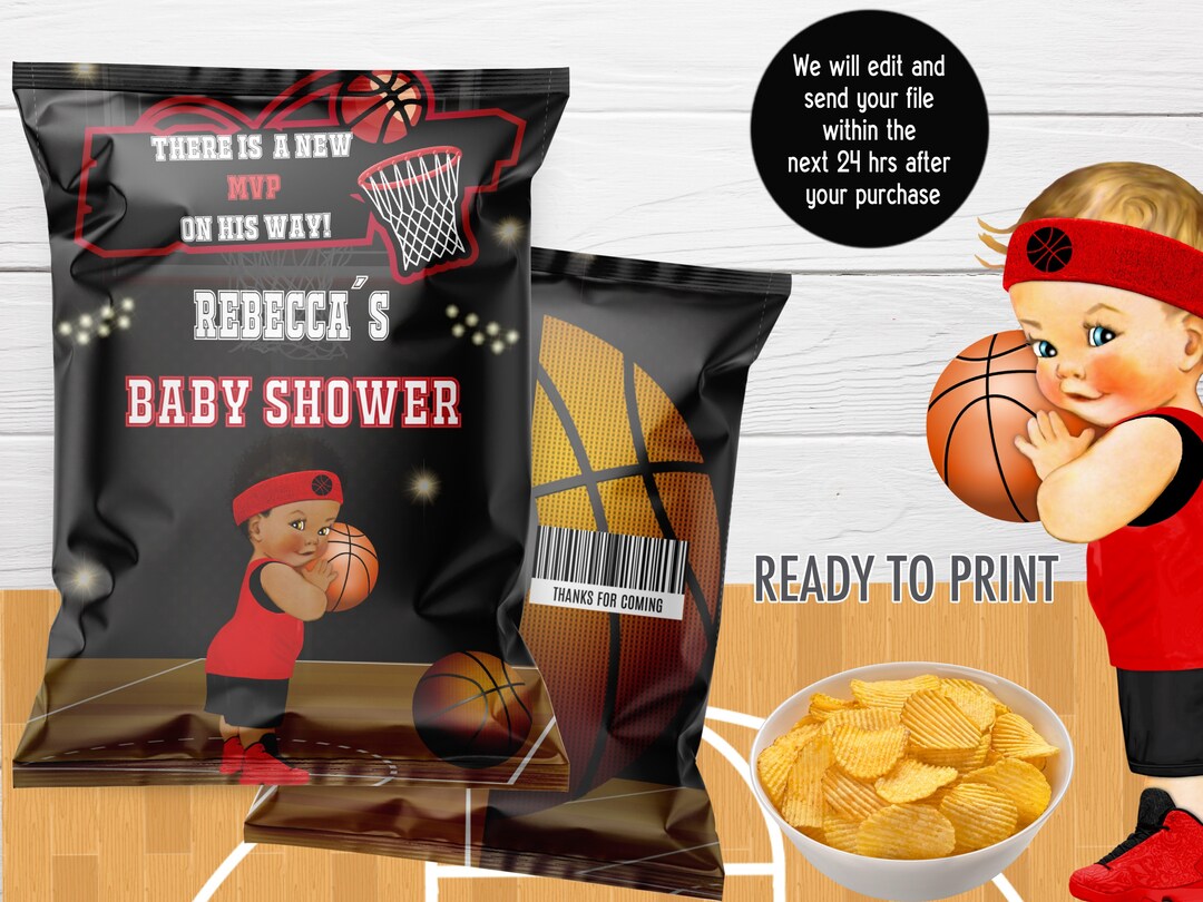 Basketball Chip Bag Basketball Baby Shower Favors Basketball Etsy