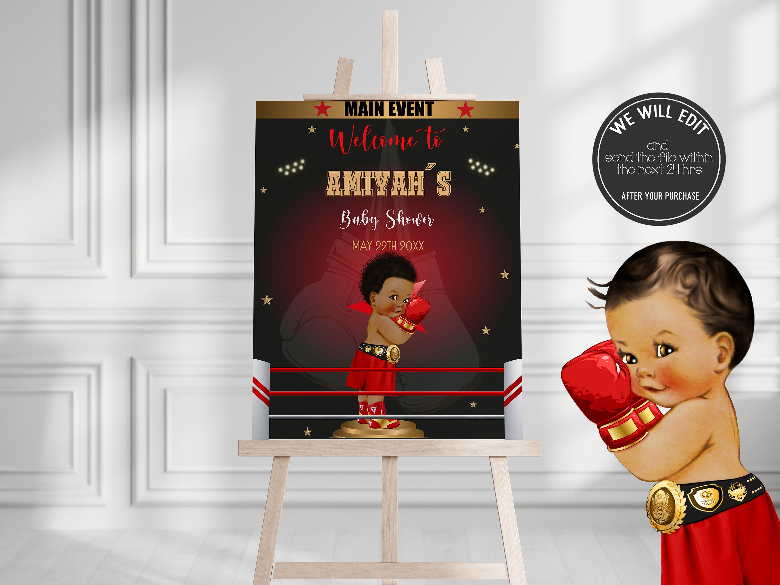 BOXING Sign, Boxing Baby Shower Favors, Boxing Baby Shower