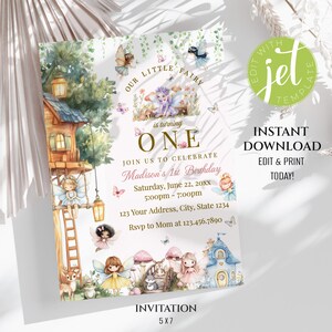 Fairy First Birthday Invitation, Fairy Invitation, Whimsical fairy invitation,Fairy party,Fairy garden first birthday,Instant Download. FAI1