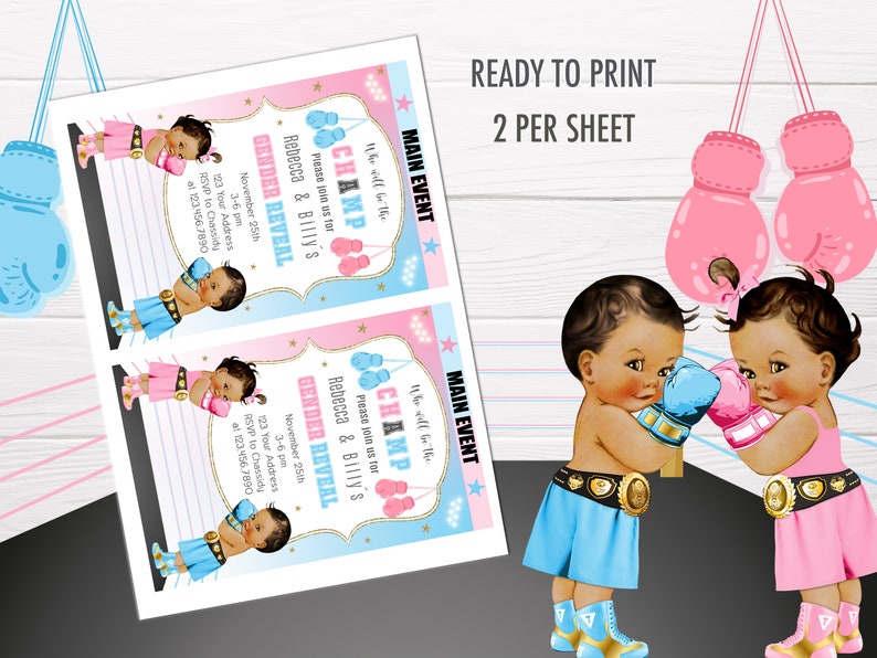 BOXING Gender Reveal Invitation Boxer Gender Reveal Girl or Etsy