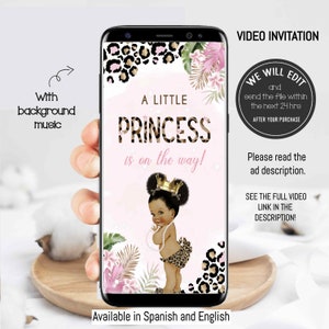 Girl baby shower video invitation, leopard print baby shower invitation, a little princess is on her way invitation, Cheetah invitation. G04