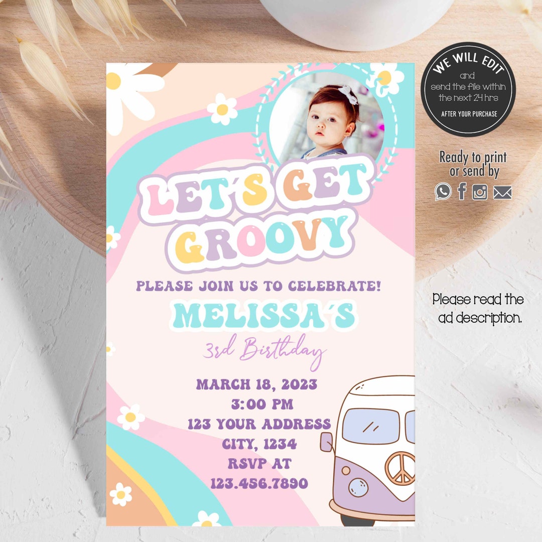 Groovy Birthday Invitation, Groovy Party Invitation,retro Daisy Invite ...