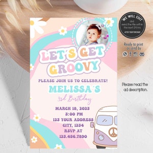 Groovy birthday invitation, Groovy party invitation,Retro daisy invite,Lets get groovy invitation,Groovy birthday invitation.ANY AGE. GRO01