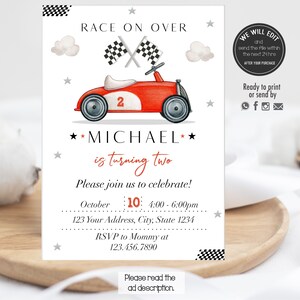 Race car invitation, Racing car birthday, Race on over invitations, Racecar invitation, vintage race car birthday, Racing invitations. RC01