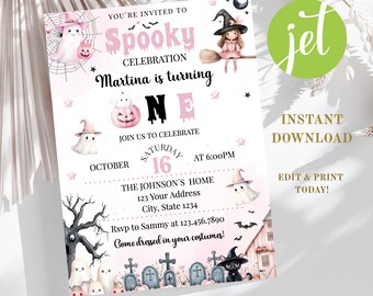 Halloween invitation, Halloween invite, spooky invitation, pink halloween invitation, girl halloween, Halloween birthday, Halloween party.