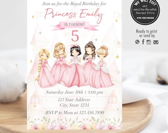 PRINCESS invitation, Princess Birthday Invitation, princesses invitation, Royal princess, Princesses birthday, Princess party invite. PW01