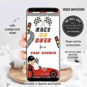Race car baby shower video invitation, Race car party, Race car invitation, Race car birthday invitation,Racing car invitation,Little racer.