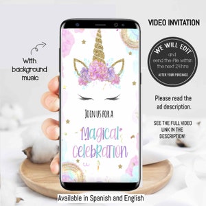 Unicorn Video Invitation, Unicorn Party, Unicorn Birthday, Unicorn invite, Magical Unicorn, Unicorn party, unicorn rainbow birthday. U2