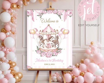 Carousel Welcome sign, Carnival welcome sign, Carousel Birthday, Carousel horse, Girl carousel party, Carousel pony, carousel Party. CARO02