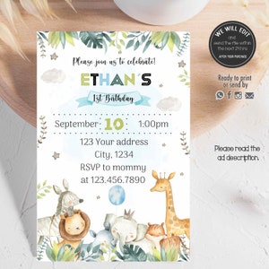 SAFARI invitation, safari party, jungle invitation, Jungle Birthday party, safari birthday, safari jungle birthday invitation.SAF02