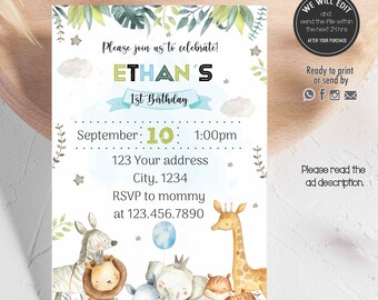 SAFARI invitation, safari party, jungle invitation, Jungle Birthday party, safari birthday, safari jungle birthday invitation.SAF02