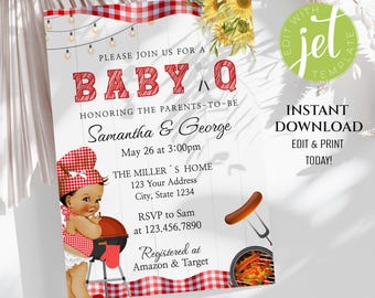 BABYQ-uitnodiging voor babyshower, uitnodiging voor baby-bbq, uitnodiging voor achtertuin barbecue, uitnodiging voor babyshower in de achtertuin, instant download. BBQ01