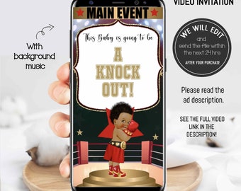 BOXING baby shower video invitation, Boxing invitation, Box Invitation, Boxing birtdhay, little prince boxer,  Sports Baby Shower. BOX01