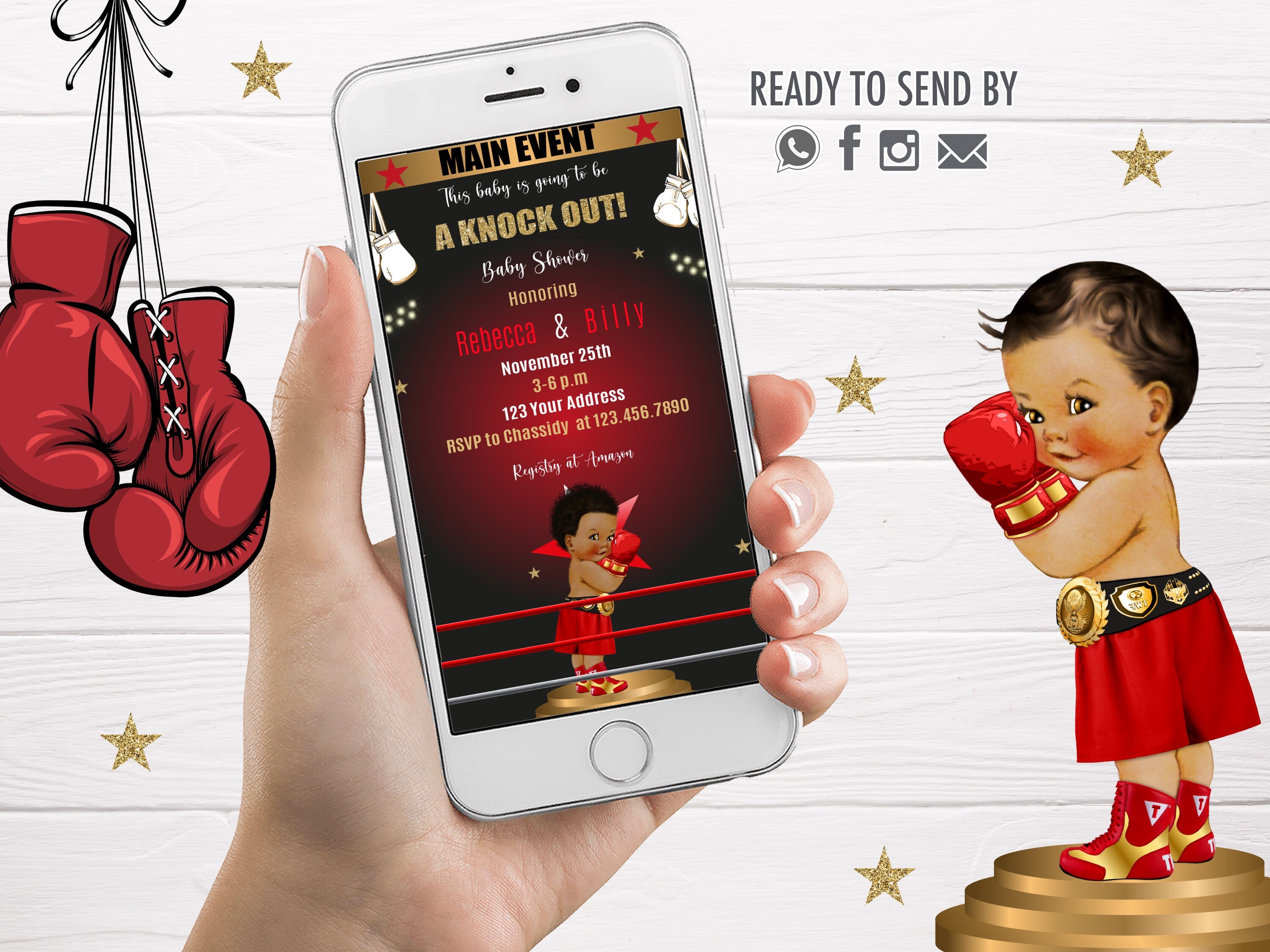 BOXING Baby Shower Invitation Boxing Invitation Box Etsy