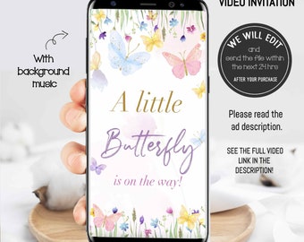 Butterfly video invitation, butterfly baby shower invitation, Butterfly invitation, Butterfly birthday invite, wildflowers invitation. BF01