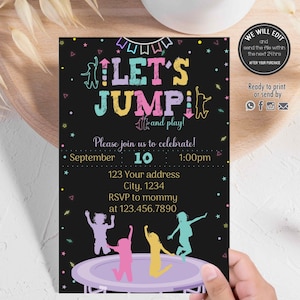 Jump birthday invitation, Jump party invitation, Lets jump invitation, Trampoline park invitation, Jump and play invitation, GIRL.JUMP01