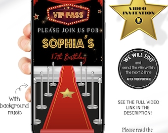 Hollywood invitation, Video invitation, Red carpet invitation, Red carpet party invitation, Hollywood birthday party, Hollywood glam. HW01