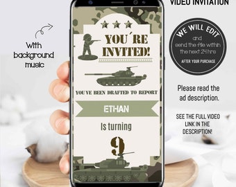 Army birthday video invitation, military camouflage, camouflage Birthday, Military Party Invitation, Camo birthday invite, boy army birthday
