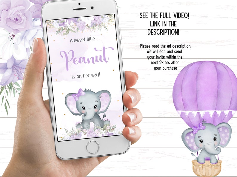Elephant baby shower video invitation Little peanut baby shower invitation elephant invitation girl elephant baby shower