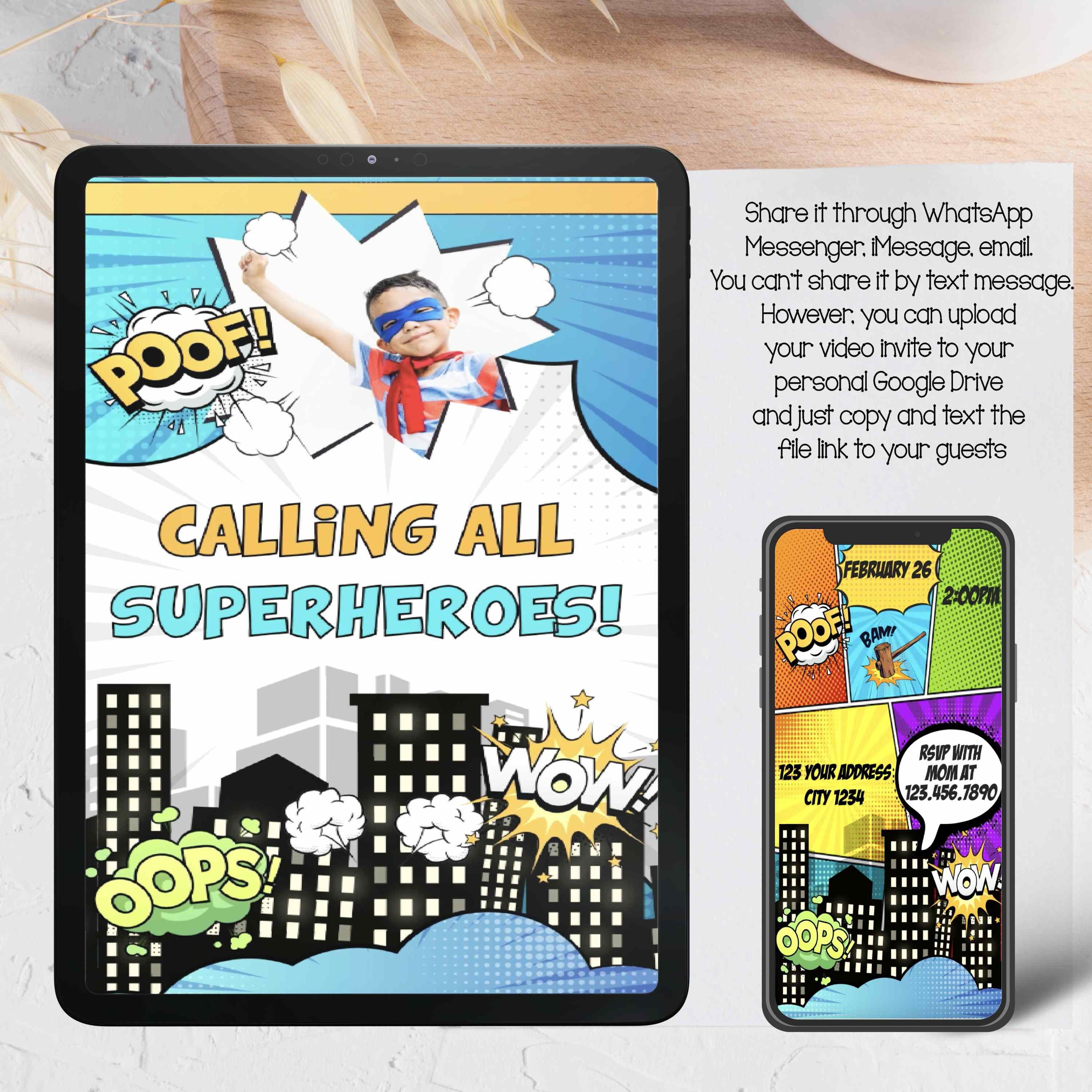 Superhero Video Invitation, Comic Book Invitation, Superheroes ...