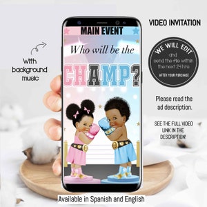 BOXING Gender Reveal video invitation, Boxer gender reveal, girl or boy, gender reveal invite,  reveal party, he or she gender reveal. GR01