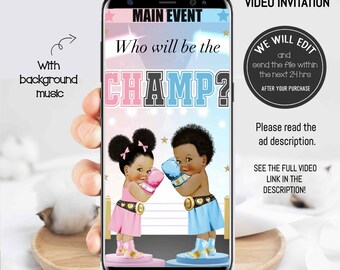 BOXING Gender Reveal video invitation, Boxer gender reveal, girl or boy, gender reveal invite,  reveal party, he or she gender reveal. GR01
