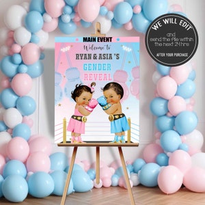 Boxing gender reveal, Boxing welcome sign, gender reveal party, gender reveal welcome sign,  Boxer welcome sign, Welcome poster. GR01