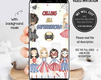 Superhero girls video invitation, Superhero girls birthday, superhero invitation,Superhero girl party,Girl superhero birthday invitation.SG1