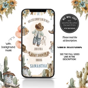 Cowboy baby shower invitation, Cowboy video invitation, little cowboy baby shower,Western boy invitation, invitation,Rodeo invitation.CB02