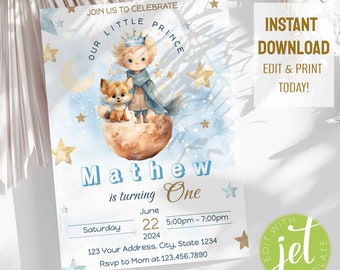L'invitation du petit prince, anniversaire du petit prince, invitation du prince royal, thème du petit prince, téléchargement immédiat, carte de remerciement gratuite. LP1