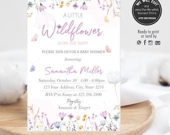 Wildflower baby shower invitation, Wildflowers invitation, Wild flowers baby shower invitation, Wildflower party, Floral invite. WF01