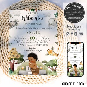 Invito per baby shower SAFARI, invito per compleanno safari, un piccolo selvaggio sta arrivando, invito per baby shower nella giungla. FFS1