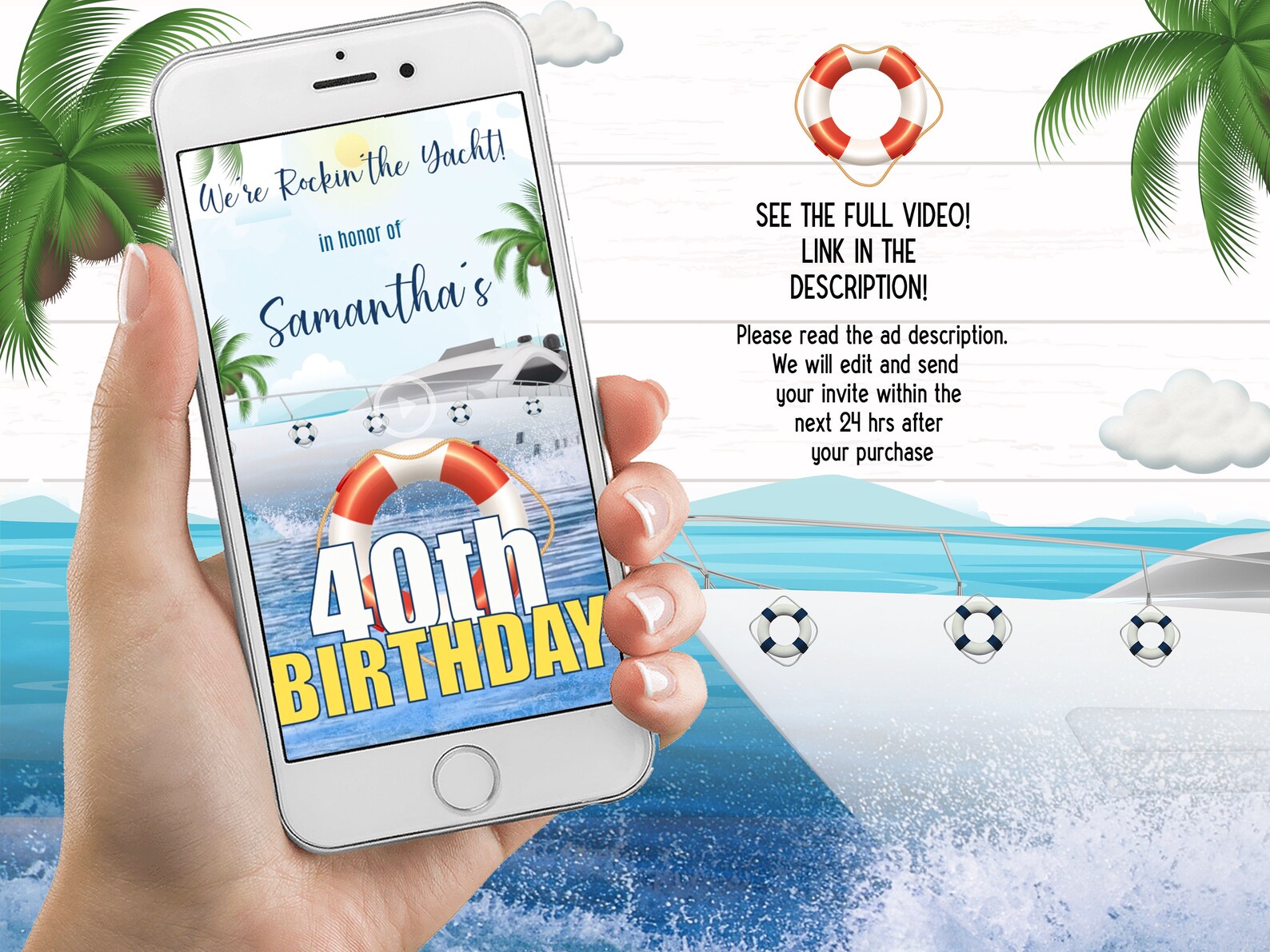 Yacht Party Video Invitation, Boat Invitation, Yacht Party Invitation