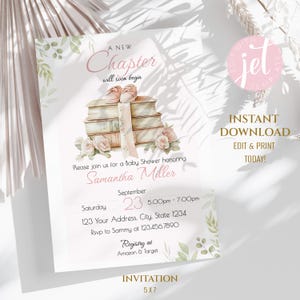 Storybook baby shower invitation, book baby shower invite, a new chapter will soon begin, book theme, a new chapter is about begin. SB01