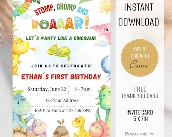 Dinosaurier Einladung, Dino Einladung, Dinosaurier Geburtstagsparty, Dinosaurier-Party einladen, Dinosaurier-Party, Sofortdownload.Dinosaurier.DIN2