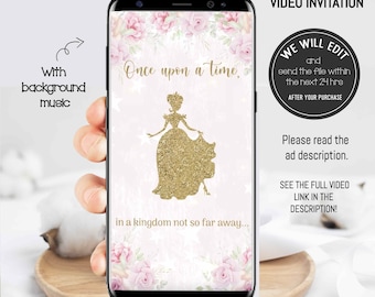 PRINCESS video invitation, Princess Birthday Invitation, Princess invite, Royal princess invitation, princess birthday girl.